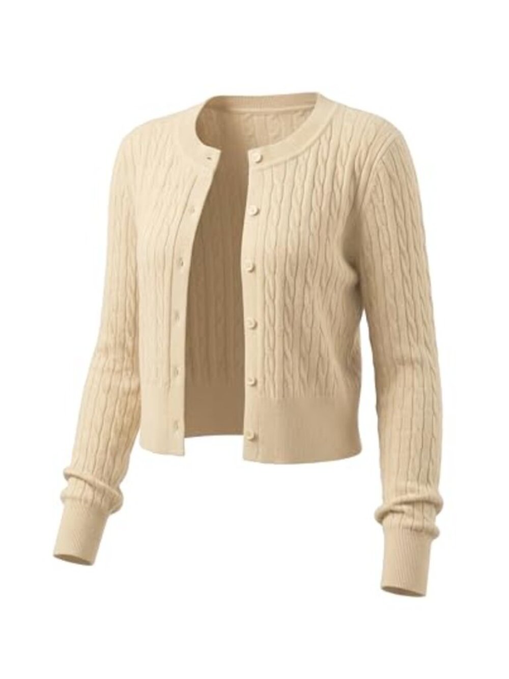 Women's Cropped Cardigan Lightweight Micro-Cable Shrug Button Front